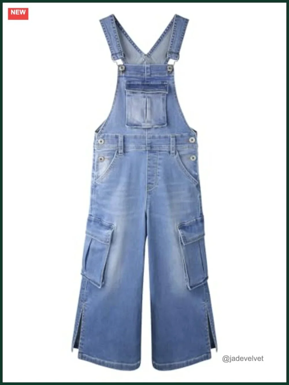 Girls Denim Overalls Wide Leg With Accordion Heel Pockets Cargo